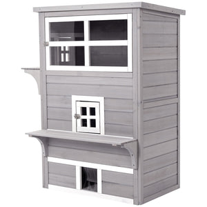 English Elm Pawhut 3-Story Cat House - Cozy Multi-Level Feral Shelter With Escape Doors, Jumping Platforms, Grey W2225P200611-GIGA