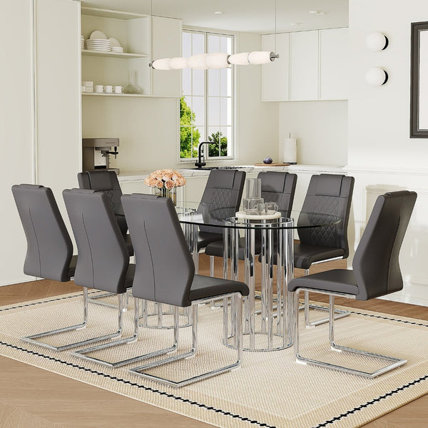 English Elm Black Wood Grain Mdf Dining Table Set Seats Four with Suede Upholstered Chairs Dark Gray,Silver,Transparent W1151S04735