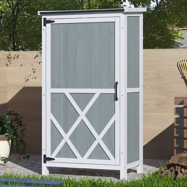 English Elm Christopher Knight Home® - 54" Two-Tone Storage Shed Gray & White — Weather-Resistant Sloped Roof, 5 Zones, Tall 47" Compartment for Mowers N769P282381G