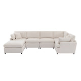 English Elm [ Video Provided] Modern Large U-Shape Sectional Sofa, With Removable Ottomans For Living Room (6-Seater)