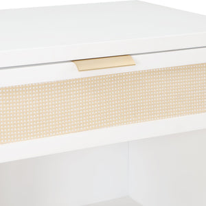 English Elm Blake Coastal Cane 1-Drawer Nightstand in White Solid Wood with Open Shelf, Gold Pull, 28.25"L B050P376944
