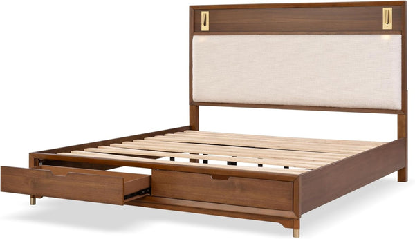 English Elm Black Queen Platform Bed with Led Headboard Gold Trim and Angled Metal Legs B2741S00791