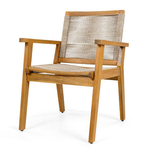 English Elm Outdoor Acacia Wood Dining Chairs with Woven Rope Seats for Patio or Terrace Set 2 N779P355695B