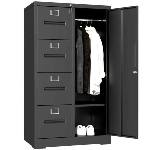 English Elm Metal Four Drawer Filing Cabinet with Lock Steel Storage for Home Office Bedroom Black W2735P457274