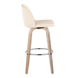 English Elm Toriano 30" Contemporary Fixed-Height Swivel Barstool Set of 2 — Faux Leather Upholstered Seats, Bent Wood Legs and Chrome Footrest, Indoor Seating Cream B202S00709