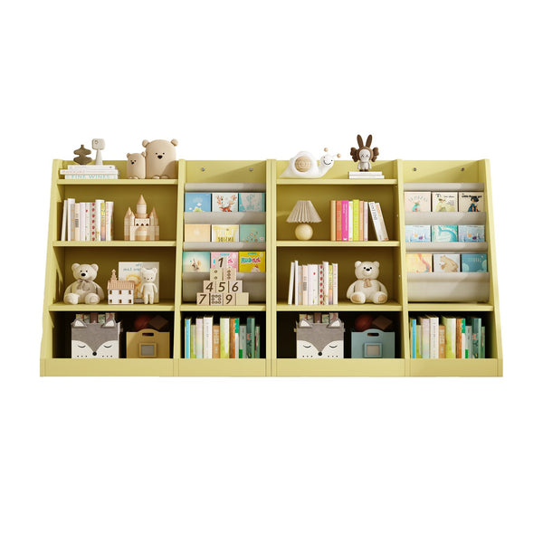English Elm Yellow Toddler Wooden Bookcase with 4-Tier Sling Pockets Montessori Kids Storage Shelf for Playroom W2876P233539