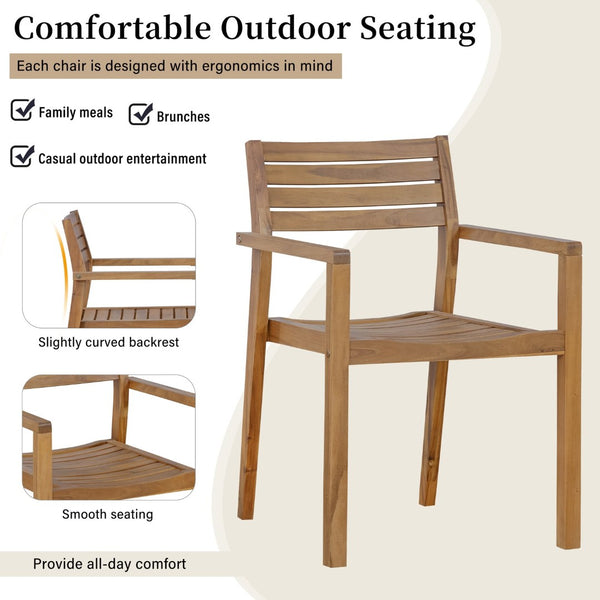 English Elm U_style Solid Acacia Wood Outdoor Dining Set Seats Four with Umbrella Hole Patio Natural WY000477AAO