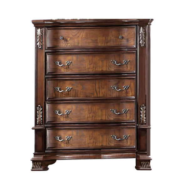 English Elm Brown Cherry Chest with Genuine Marble Top Bronze Hardware Traditional Bedroom Storage B2741P448891