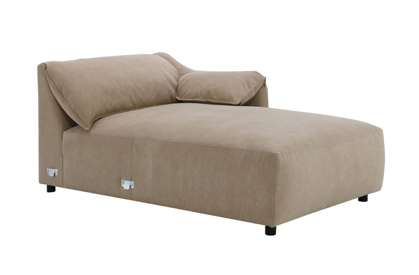 English Elm Veata Light Brown Suede Sectional Sofa with Pocket Coil Seats, Feather-Down Cushions, Chaise Comfort B2726S00537
