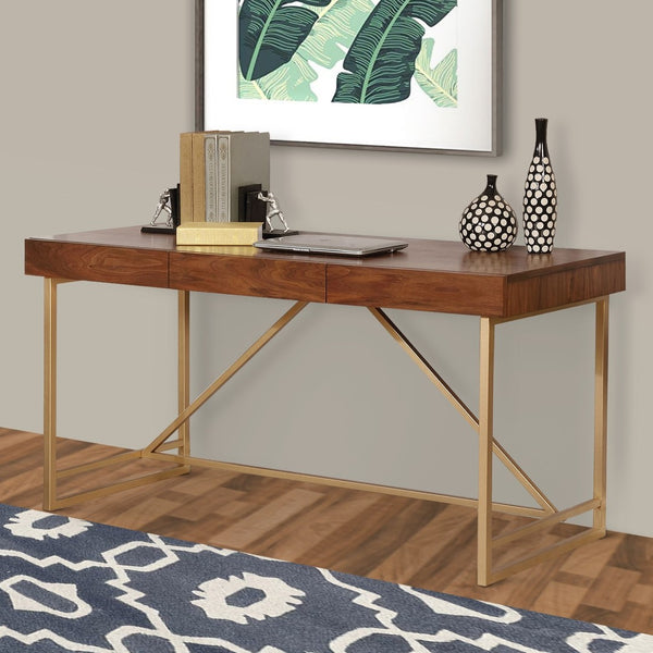 English Elm Modern Walnut Writing Desk with Sculptural Gold Legs for Home Office or Study B056P412873