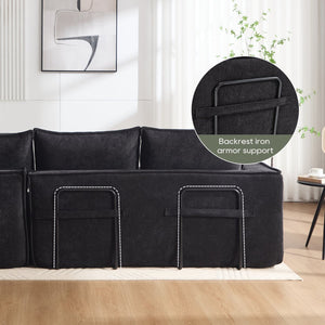 English Elm Modern Minimalist Modular Sectional Sofa - Versatile Upholstered Cloud Couch With Right Chaise In Black W2959S00012