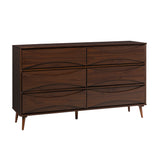 58" 6-Drawer Solid Wood Dresser with Curved Front Detail Walnut BRATT6DRDWT-T Walker Edison