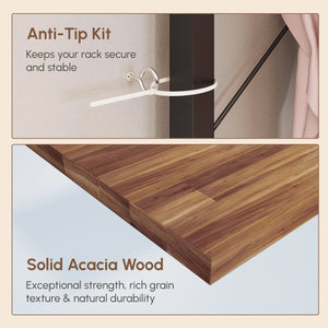 English Elm Acacia Wood Garment Rack with Shelves, 2 Wicker Drawers, 4 Hooks, Steel Frame, Rustic Organizing Solution W2391P289978