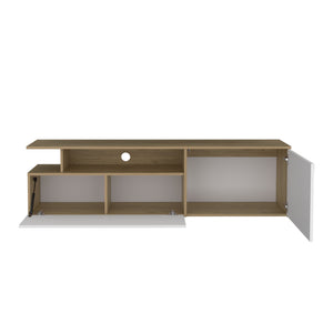 English Elm Tv Stand with Three Open Shelves for Media Storage and Decor, Slim Profile, Eco-Friendly Engineered Wood Natural Wood 68.9 L x 22.05 W x 4.33 H B097P296883