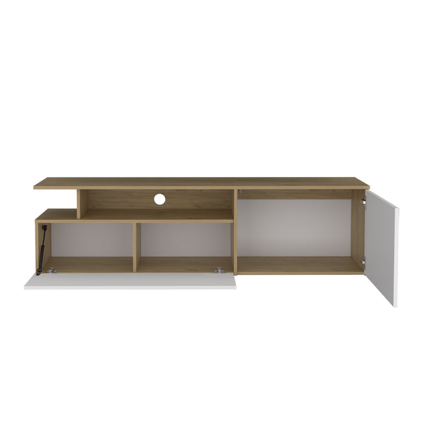 English Elm Tv Stand with Three Open Shelves for Media Storage and Decor, Slim Profile, Eco-Friendly Engineered Wood Natural Wood 68.9 L x 22.05 W x 4.33 H B097P296883