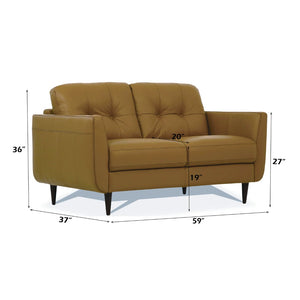 English Elm Radwan Italian Leather Loveseat Tufted Mid-century Modern Walnut Legs Living Room B2726P496933