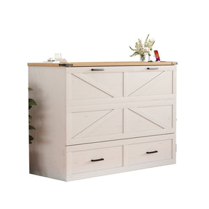 English Elm Queen Murphy Cabinet Bed Rustic Grey Farmhouse Style with Charging Station Storage W5271S00002