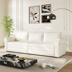 English Elm Chesterfield Sofa, 93.7" 3-In-1 Faux Leather Convertible Sleeper Bed With Nailhead Trim & Pillows W1885S00103