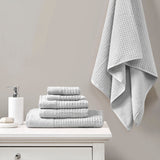 Madison Park Spa Waffle Modern/Contemporary Cotton Waffle Jacquard Antimicrobial Bath Towel 6 Piece Set MP73-5915 Grey