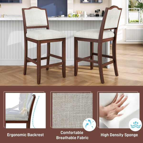 English Elm Counter Height Rubberwood Barstools Set of 2 Upholstered Seats for Kitchen Island Cherry N752P377070C