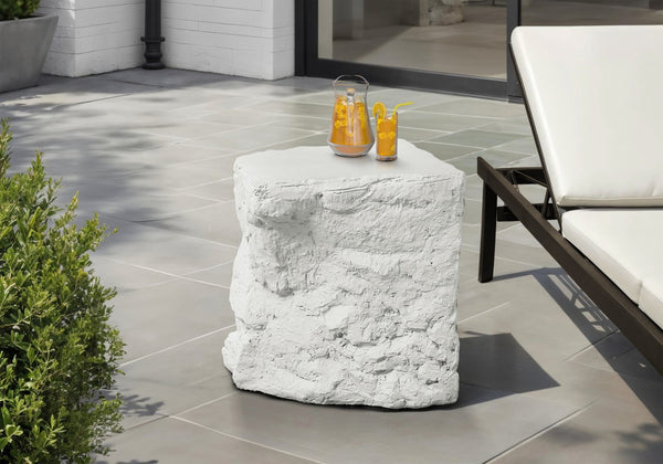 English Elm Accent Table Sculptural Stone Inspired Magnesium Oxide Indoor Outdoor Modern White B2710P461687