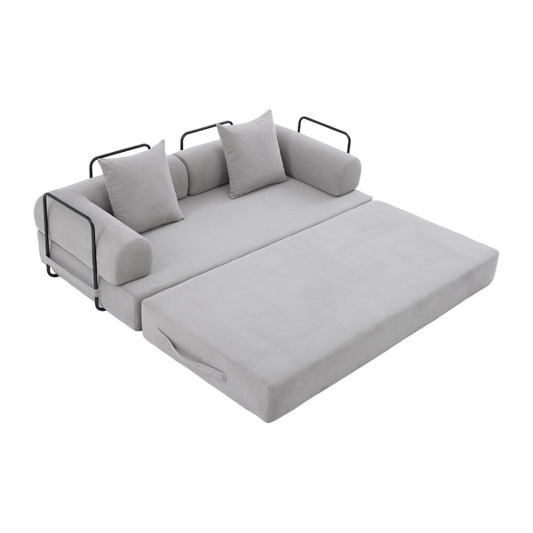 English Elm UNITED modular foldable sofa with metal frame, corduroy upholstery, side pocket & quick assembly convenience Light Gray W1568P374133