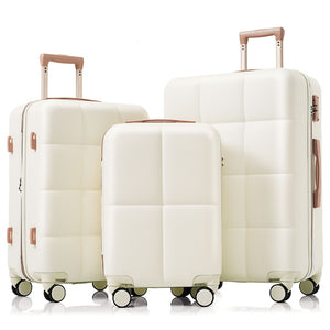 English Elm Luggage Set of 3 Abs Hard Shell Suitcases with Spinner Wheels and Built in Cup Holder White+Gold N726P296016R