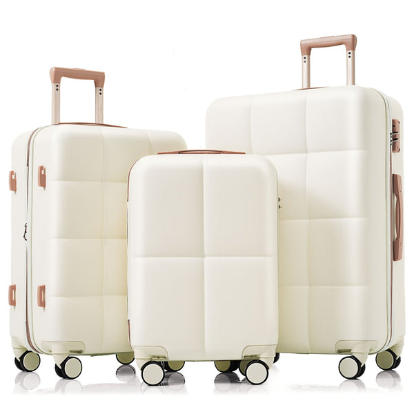 English Elm Luggage Set of 3 Abs Hard Shell Suitcases with Spinner Wheels and Built in Cup Holder White+Gold N726P296016R