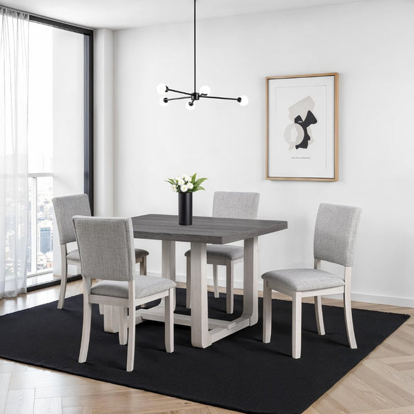 English Elm Transitional Trestle Base Dining Set with Upholstered Chairs for Modern Farmhouse Rooms Gray B2741S00784