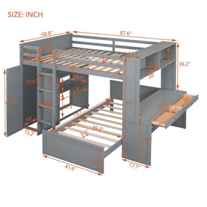 English Elm Full Twin Loft Bed with Desk Wardrobe and Shelving Kids Bedroom Espresso Wood LT000821AAE