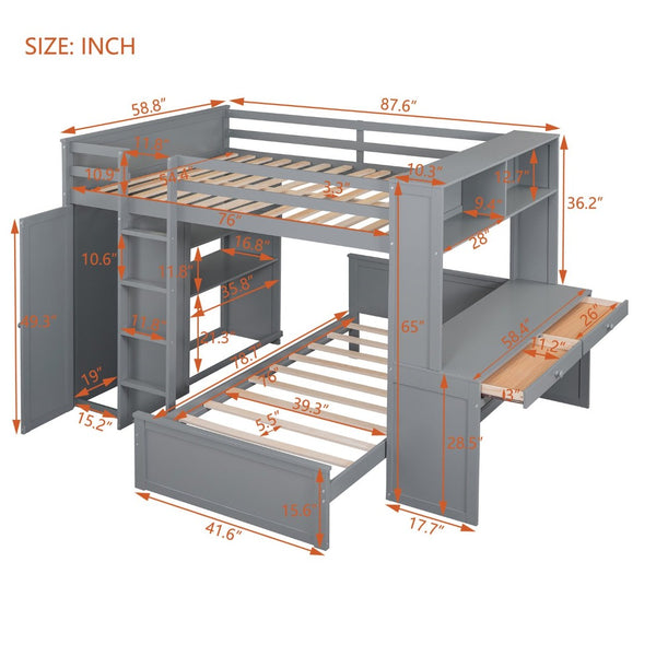 English Elm Full Twin Loft Bed with Desk Wardrobe and Shelving Kids Bedroom Espresso Wood LT000821AAE