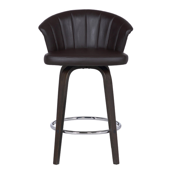 English Elm Invelle 30" Swivel Brown Faux Leather Bar Stool with Wood Back, Chrome Footrest, 250 lb Capacity B2736P268580