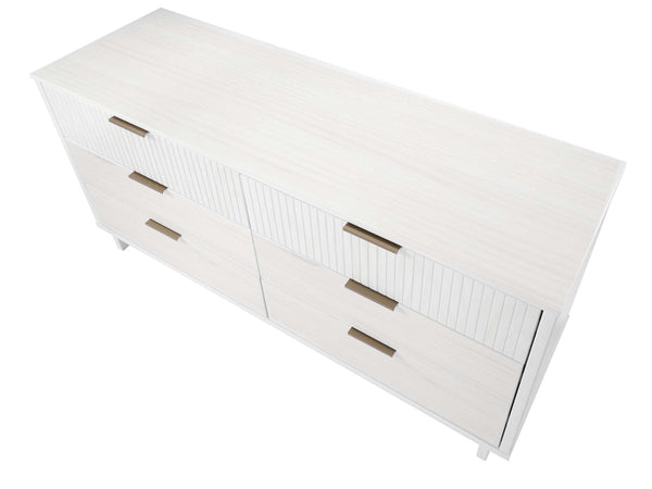 English Elm Granville 55" Dresser In White - Stylish 6-Drawer Storage With Gold Handles & Textured Design B365S00086