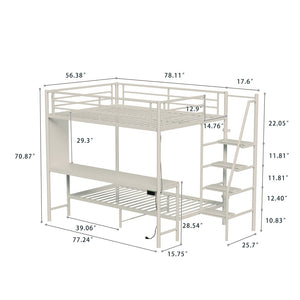 English Elm Black Metal Loft Bed with Built-in Desk Rgb Led Lighting and Charging Station White W1671S00010