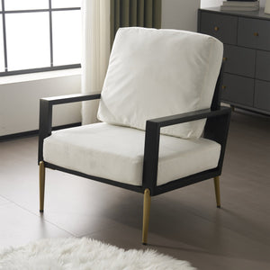 English Elm Christopher Knight Home® - Upholstered Velvet Armchair with Gold Metal Legs, White Luxury Lounge Chair for Living Spaces N817P237961W