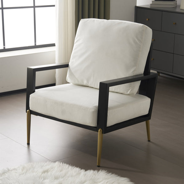 English Elm Christopher Knight Home® - Upholstered Velvet Armchair with Gold Metal Legs, White Luxury Lounge Chair for Living Spaces N817P237961W