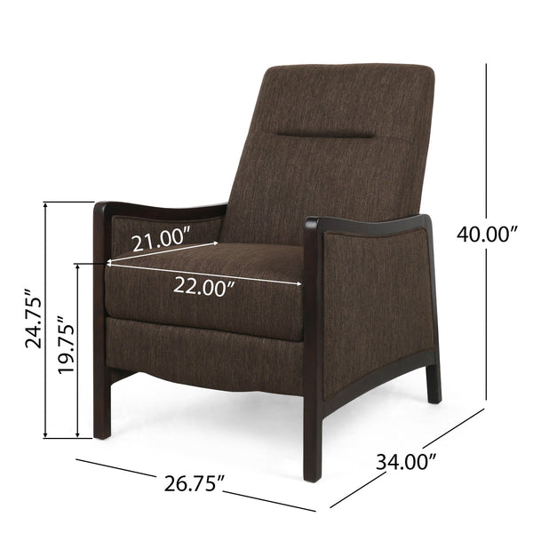 English Elm Christopher Knight Home® - Fabric Recliner Chair Mid-Century Push-Back Upholstered Armchair with Thick Cushion and Birch Frame Brown 70449.00BRN