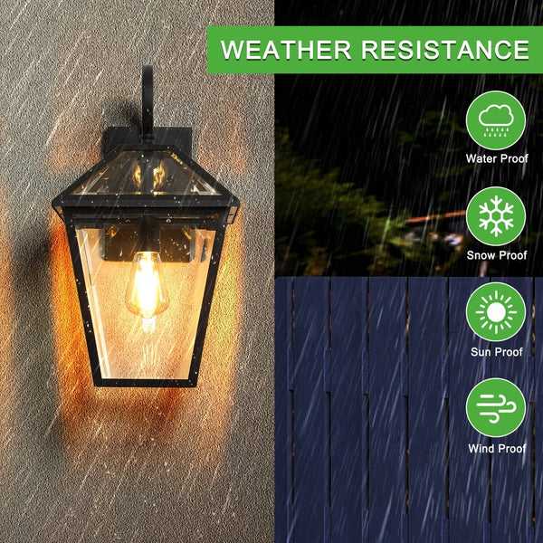 English Elm 10" Vintage Outdoor Wall Lanterns Set of 2, Black Weatherproof Sconces with Clear Glass, Rustic Porch Lighting Elegance W1340P239406