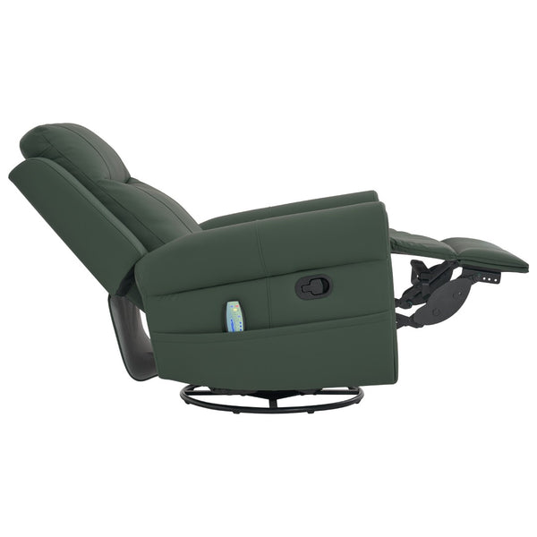 English Elm Manual Swivel Rocker Recliner Pu Leather Chair with Massage Heating and Pocket Spring Support Green N763P363558F