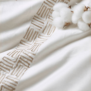 JLA Home Harbor House Blue - 4 Cotton Sateen Oversized Comforter Set with Gold Greek Fret Embroidery, 300TC, Plush 300gsm Fill 96 L x 92 W x 1.5H HH10-1870