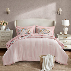 JLA Home Madison Park Essentials - 7 Vintage-Inspired Floral Bedding Collection — Reversible Comforter Set with Silky Microfiber, Romantic Elegance Pink MPE10-1182
