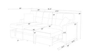 English Elm 76.5" Convertible Sectional Sleeper Sofa with Chaise and Hidden Storage Compartment Gray B355S00012