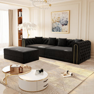 English Elm 90.2" Plush Teddy Fabric Convertible Sleeper Sofa with Hidden Storage for Living Room Black W1885S00243