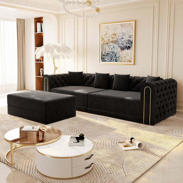 English Elm 90.2" Plush Teddy Fabric Convertible Sleeper Sofa with Hidden Storage for Living Room Black W1885S00243