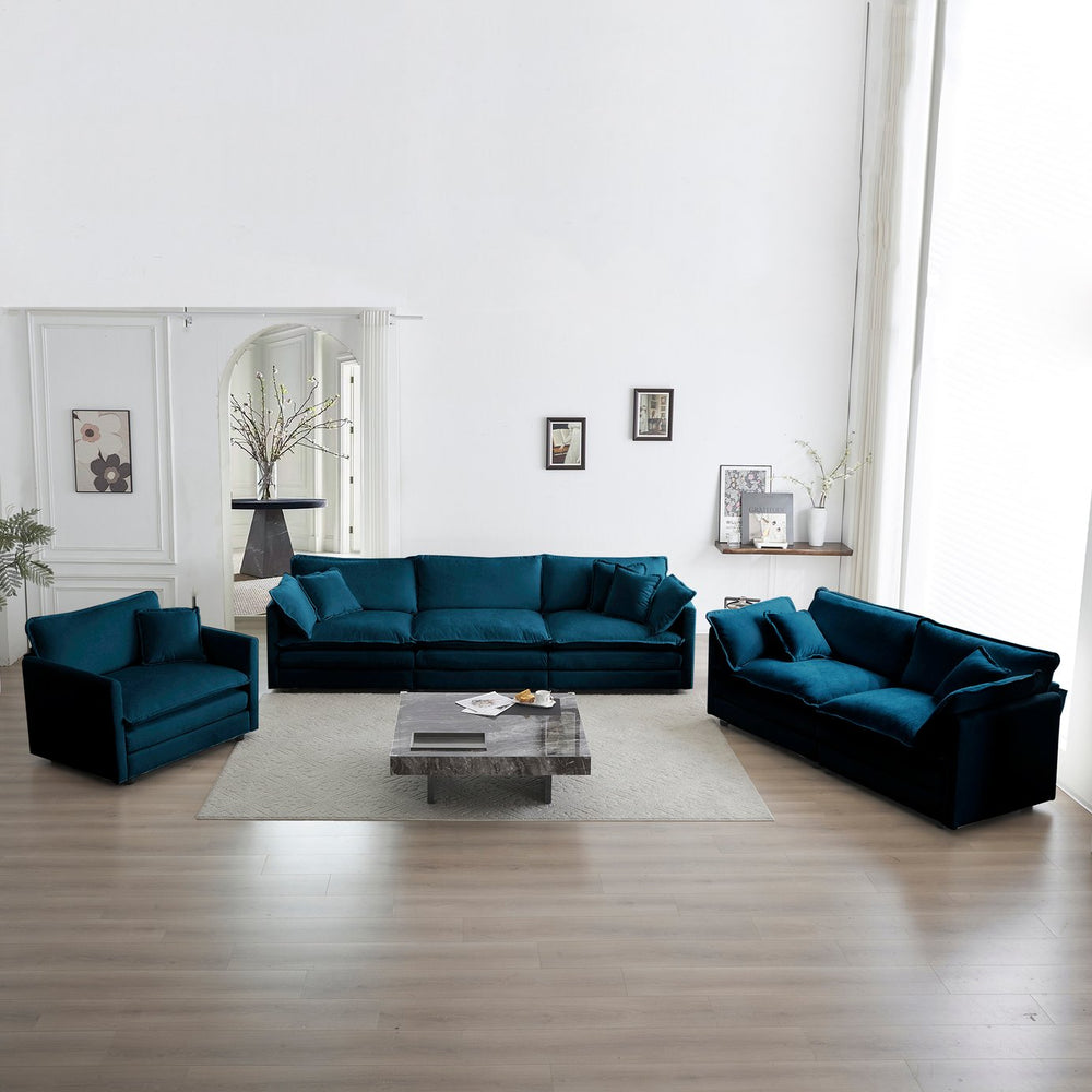 English Elm Modern 3-Piece Sofa Set Blue Chenille — Extra-Deep Seats, Solid Wood Frame, Modular Sectional Comfort W714S00307