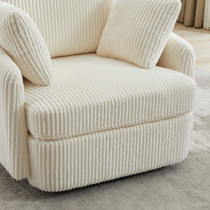 English Elm 40.55"w Oversized Swivel Lounge Chair Corduroy Upholstered Club Seat for Living Room Ivory W1298P202213