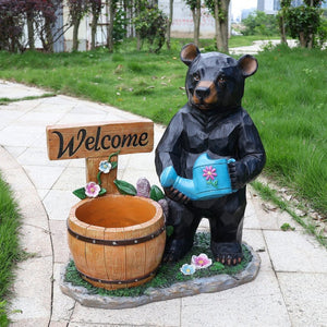 English Elm Outdoor Bear Planter Sculpture Hand Painted Resin Yard Statue for Garden Pathways W5398P455472