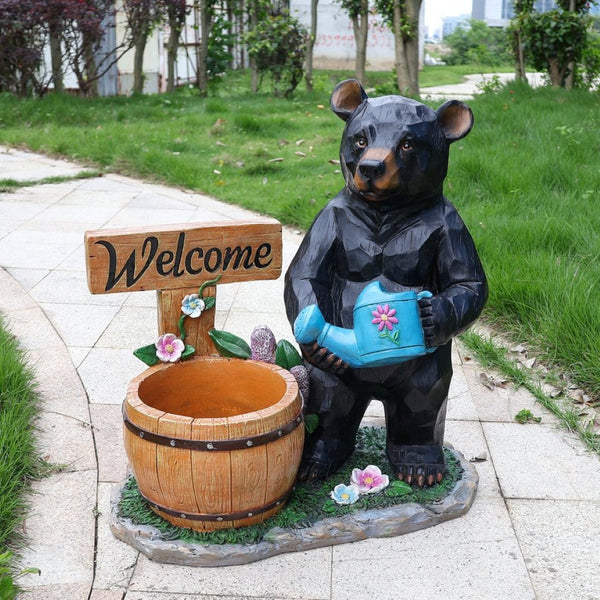 English Elm Outdoor Bear Planter Sculpture Hand Painted Resin Yard Statue for Garden Pathways W5398P455472