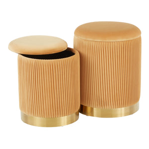 English Elm Marla Pleated Nesting Ottoman Set – Lux Velvet Upholstery with Gold Metal Base, Space-Saving Chic Orange B202P223736