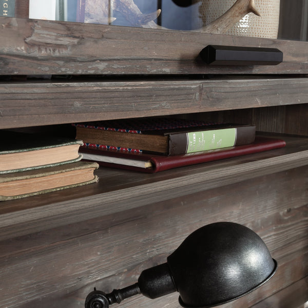 English Elm Hutch, Stylish Brown Finish With Glass Doors - Perfect For Organized Home Office Storage Solutions B356P367799